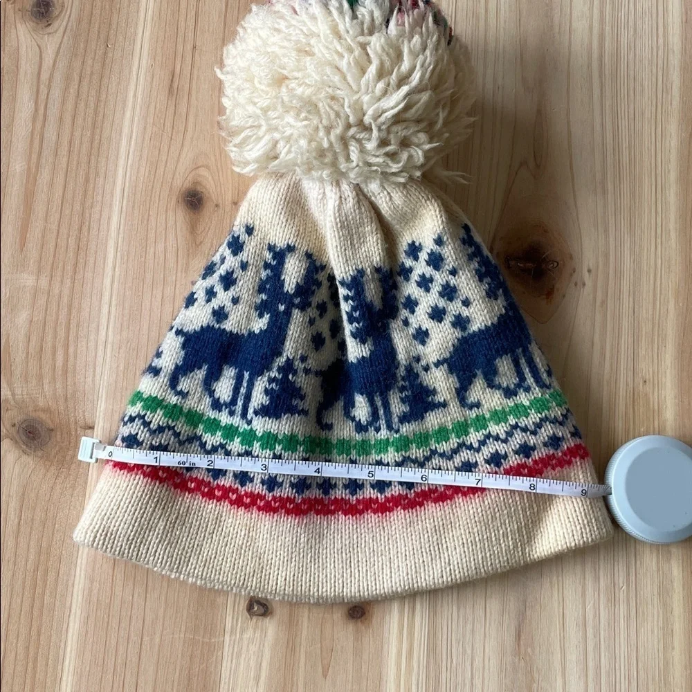 Andres Vintage Kids Hand Knit Pure Wool Nordic Knit Reindeer Winter Hat